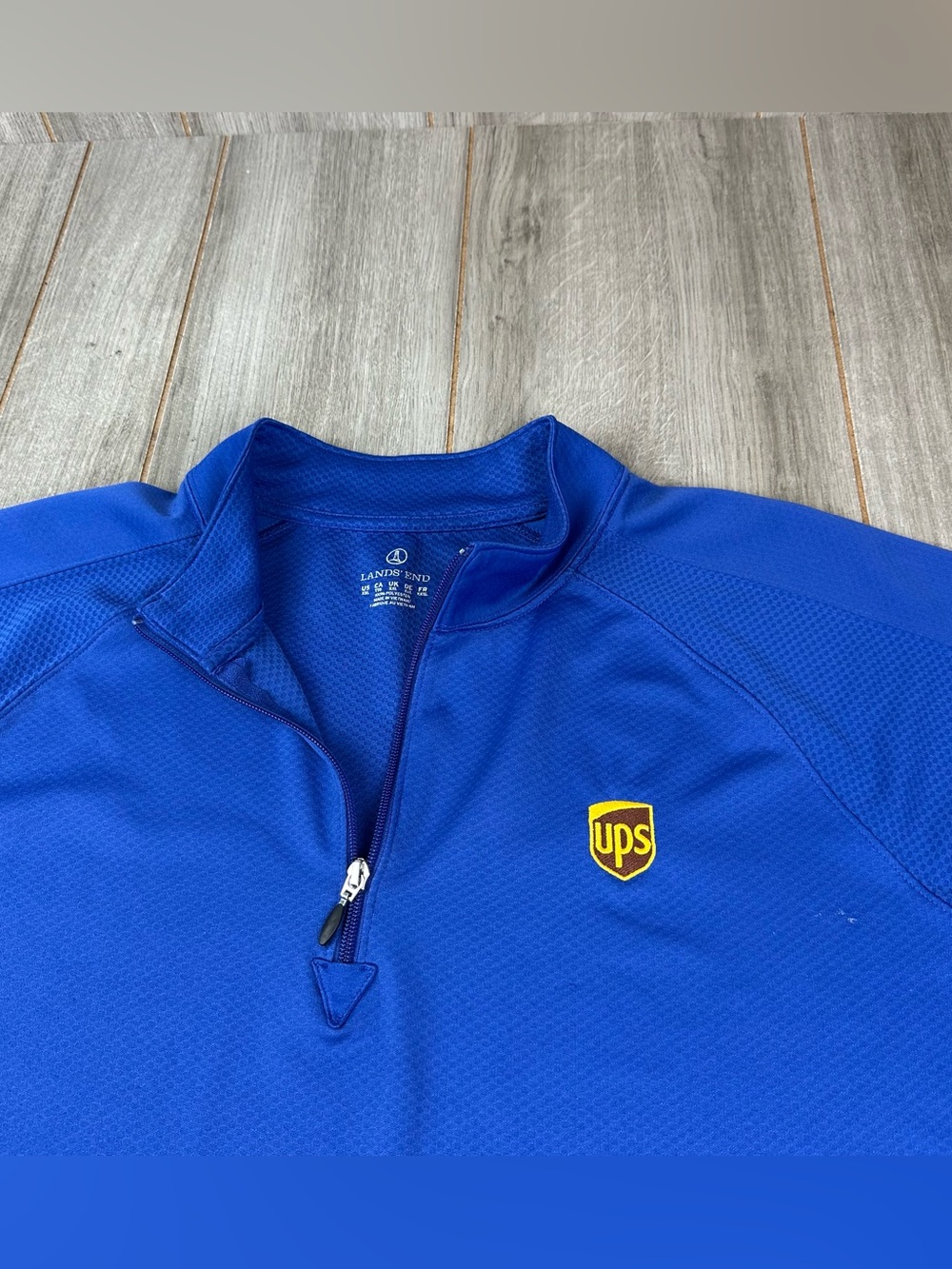UPS Employee Shirt Mens 2XL XXL 1/4 Zip Pullover Lands End Blue *flaws
